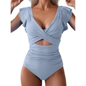 B2prity‎ Women's One Piece Swimsuit Ruffle Cutout Bathing Suits Slimming Mint Sm